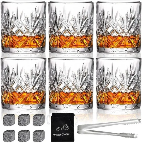 Miniatura 8 de Juego de 2 vasos de whisky de 11 onzas, vasos de vidrio de estilo antiguo, vasos de whisky whisky, vasos de whisky escocés para coñac, cóctel, ron