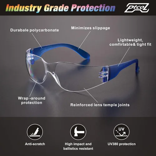 Miniatura 4 de 28 unidades de gafas de seguridad en 7 colores (paquete grande de 24+4) Gafas protectoras unisex transparentes antiarañazos, lentes resistentes a