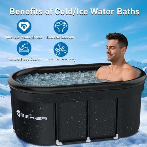 Miniatura 4 de Yesker Bañera de Baño de Hielo Ovalada de 110 Galones con Anillo de Aire, Bañera de Inmersión Fría Portátil Multicapa con Tapa para Atletas