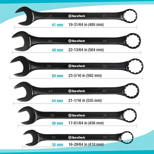Miniatura 2 de DURATECH Juego de llaves combinadas jumbo, métricas, 6 piezas, 1.378-1.969 in, acero CR-V, revestimiento electroforético negro, con bolsa
