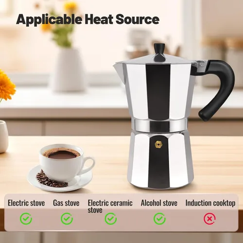 Miniatura 4 de Cafetera clásica de aluminio para 3 tazas, cafetera espresso de 5.1 fl oz, 5 onzas, cafetera de moca, olla greca, cafetera para café italiano y Azul