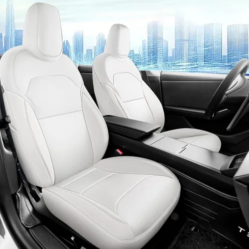 Miniatura 9 de Fundas de Asiento Negras para Tesla Model Y, Funda de Asiento de Coche Tesla de 12 Piezas, Impermeable, Cuero Nappa, Totalmente Envueltas, Negro
