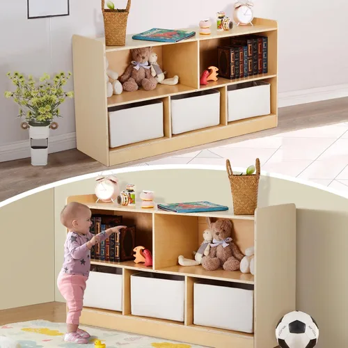 Miniatura 6 de Estante Montessori con cajas de almacenamiento, organizador de almacenamiento de juguetes de madera para libros, juguetes, estantería de 2 estantes