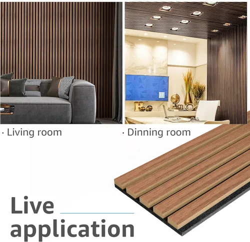 Miniatura 3 de Art3d 4 paneles acústicos de listones de 107 x 8 pulgadas para pared y techo, panel de absorción de sonido acanalado 3D con acabado de madera, nogal