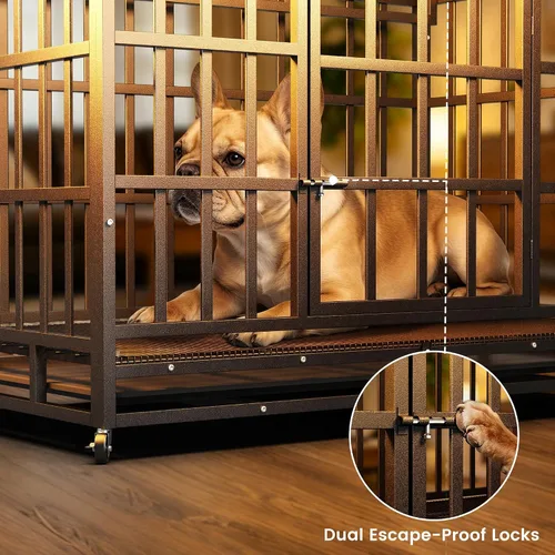 Miniatura 2 de Hiwokk Jaula para perros de 38 pulgadas, perrera indestructible a prueba de escapes para perros grandes de alta ansiedad, jaula de metal fuerte