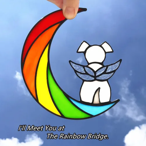 Miniatura 2 de Puente de arco iris de vidrieras para perros blancos, regalos conmemorativos para la pérdida de simpatía del perro, atrapasoles, regalos pensativos