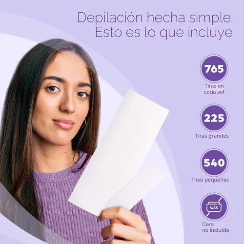 Miniatura 2 de 765 tiras profesionales de cera para depilación – Tiras de depilación de tela resistente al desgarro – 225 grandes y 540 pequeñas – Reutilizables