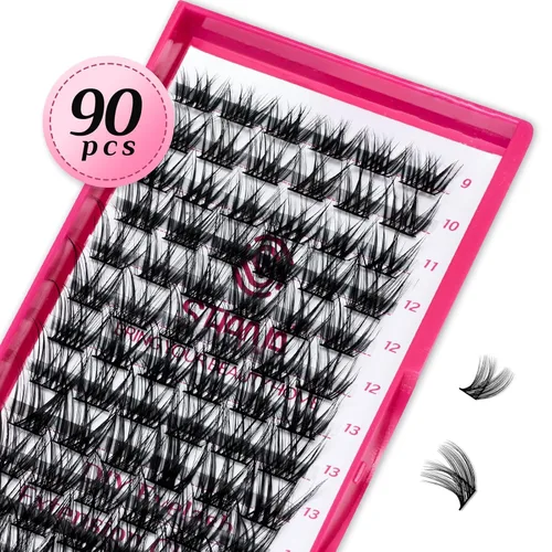STHANA- FOXY - 90 racimos de pestañas individuales, aspecto natural y ondulado, para colocar en casa, con volumen y aspecto natural