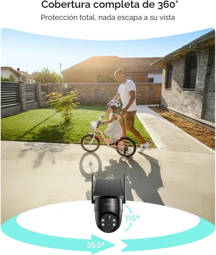 Miniatura 4 de COOAU Cámaras de seguridad solares inalámbricas para exteriores, recargable con poca luz, fácil de instalar, cámara 2K de 360° para seguridad