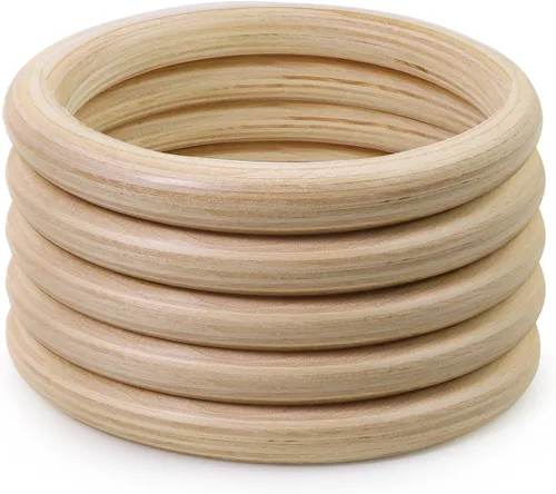 Miniatura 26 de FoDau770 5 anillos de madera de haya natural, anillos de madera maciza sin terminar, círculos de madera resistente, círculos de macramé