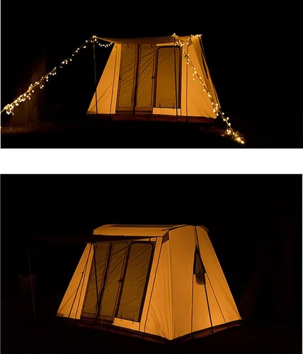 Miniatura 6 de Tienda de campaña de lona de algodón impermeable para 4 estaciones, refugios para acampar al aire libre con toldo y puertas de malla extra anchas