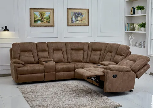Miniatura 4 de Betsy Furniture Sofá de sala de estar seccional reclinable de microfibra grande en Latte 8038