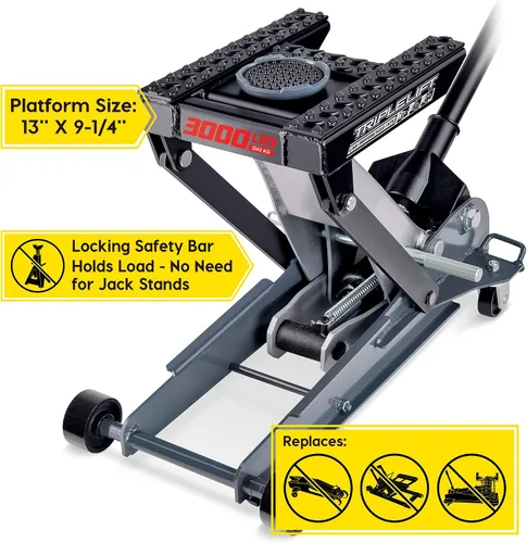 Miniatura 3 de Powerbuilt gato de garaje triple de 1360 kg, resistente para vehículos, camiones, automóviles, motocicletas, gato de transmisión, capacidad de 1.5