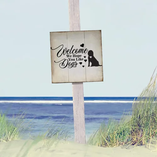 Miniatura 5 de Welcome We Hope You Like American Bully Dog - Letrero de madera clásico para pared, decoración de madera para el hogar, casa de campo, placa