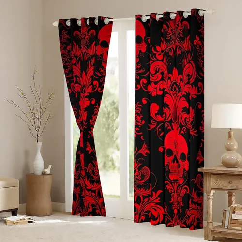 Miniatura 4 de Cortinas y cortinas de damasco rojo para adultos, cortinas opacas barrocas victorianas antiguas, 2 paneles de 42 pulgadas de ancho x 63 pulgadas