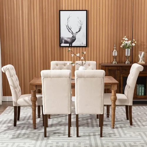 Miniatura 7 de COLAMY Juego de 2 Sillas de Comedor Copetudas, Sillas de Cocina Accent Parsons Tapizadas en Tela Elegante con Patas de Madera Maciza y Asiento Beige