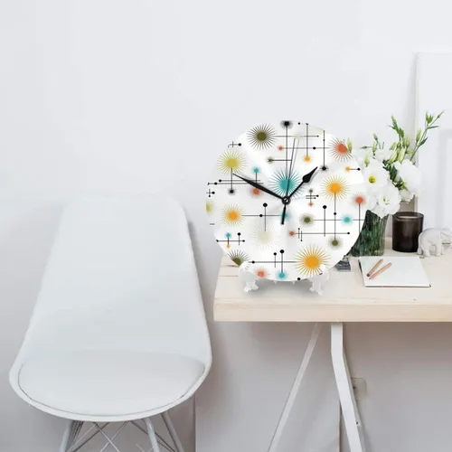 Miniatura 4 de Star Retro Go - Reloj de pared redondo de líneas modernas de mediados de siglo, reloj silencioso de 10 pulgadas sin tictac, estilo retro decorativo