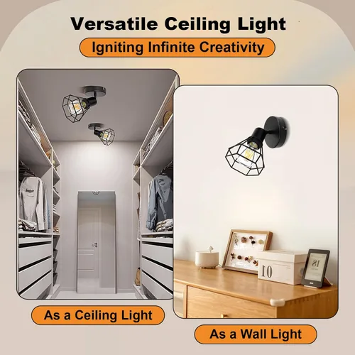 Miniatura 3 de LTBLIGHT Iluminación LED de pista de 1 luz, luz de techo ajustable negra con jaula de alambre de metal, lámpara de granja para dormitorio, mesita