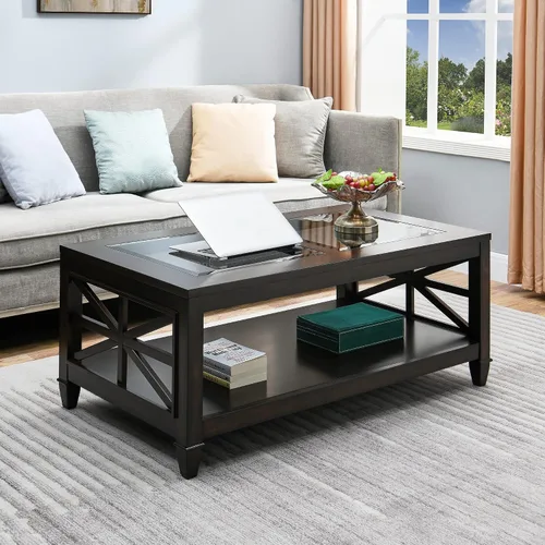 Miniatura 7 de Mesa auxiliar de granja para sala de estar, muebles cuadrados de madera maciza, mesas auxiliares grandes con silla de almacenamiento, mesa de centro