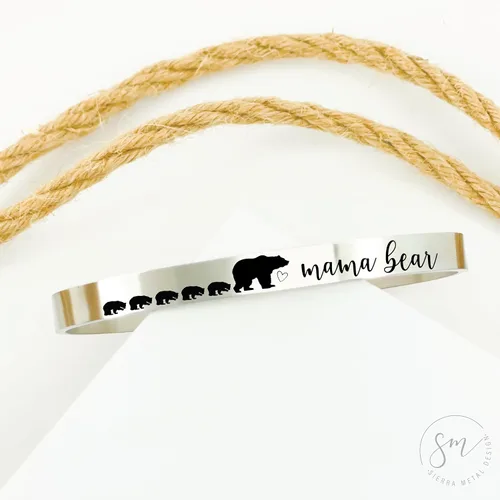 Miniatura 8 de Mama Bear Cuff Mama Bear Bracelet Gift For Mama Bear with Cubs Gift Valentines Day Gift Gift Birthday Personalized Amount of Cubs Mom Gift