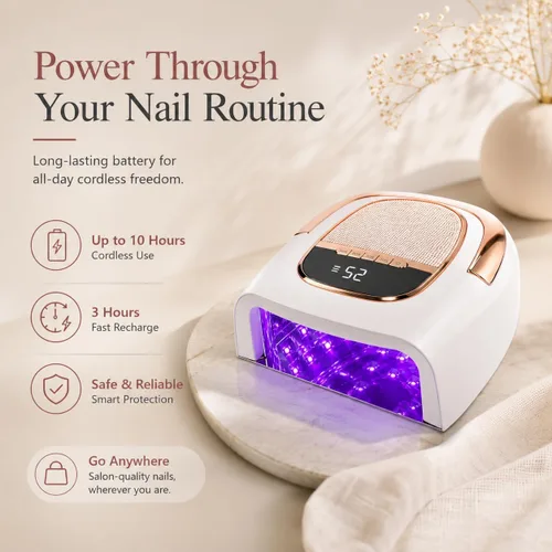Miniatura 4 de Lámpara de uñas inalámbrica LED UV de 96 W para uñas de gel y acrílicas, secador de uñas recargable con batería de 15600 mAh (más de 60 usos)