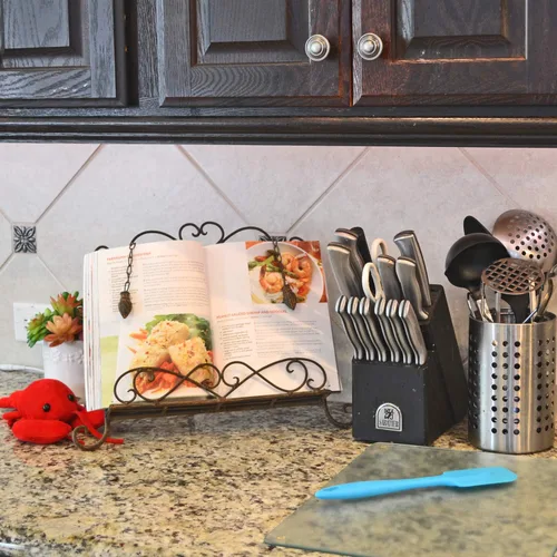 Miniatura 4 de Soporte de metal antiguo para libros de cocina, libro de recetas y soporte para iPad, caballete de libro de cocina con cadenas pesadas para regalo