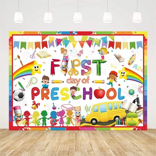 Miniatura 2 de AIBIIN Telón de fondo de regreso a clases de 7 x 5 pies para niños, primer día de preescolar, jardín de infantes, decoración de fiesta, pizarra