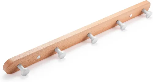 Miniatura 9 de Perchero de pared montado, estante de gancho de madera de nogal resistente con 5 ganchos dobles de metal para colgar abrigos, colgador de abrigos