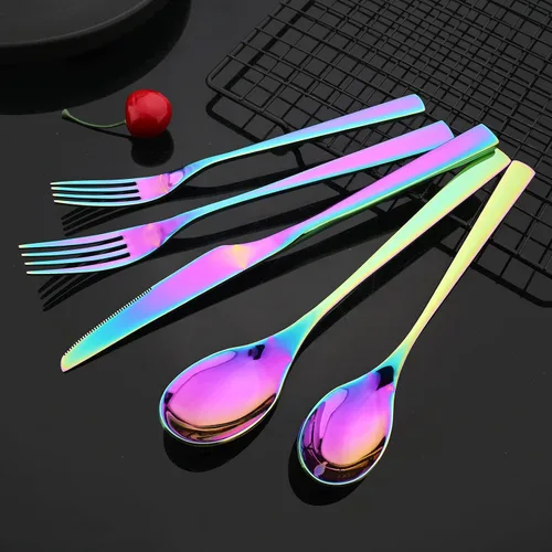 Miniatura 5 de JASHII Rainbow - Juego de cubiertos de 20 piezas de acero inoxidable 304 coloridos para 4, juego de vajilla para comer, acabado de espejo, mango