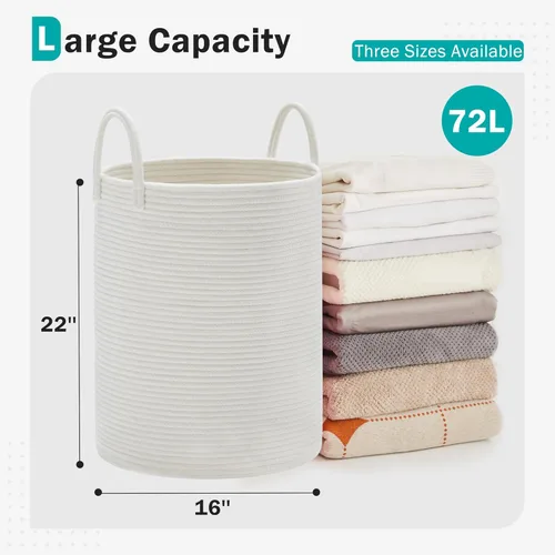 Miniatura 2 de Youdenova - Cesta de cuerda de algodón para la ropa sucia, 72 litros, plegable, cesta de almacenamiento de ropa para mantas, organización de Blanco