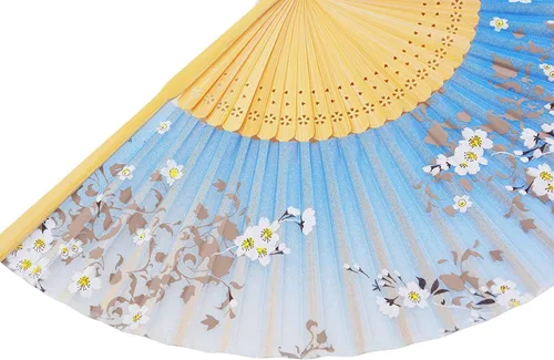Miniatura 5 de Abanico plegable de bolsillo de Amajiji, hecho a mano, de seda, de 8.27′, elegante y moderno Azul