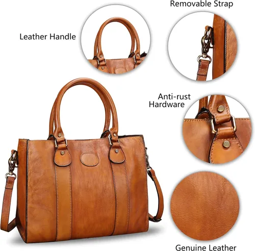 Miniatura 6 de Bolso bandolera de cuero genuino para mujer, bolso de hombro con asa superior