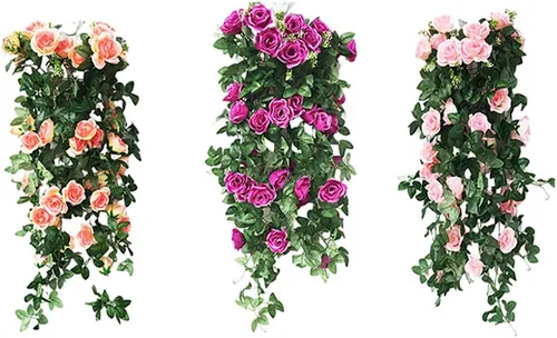 Miniatura 4 de Flores artificiales colgantes de vid de 31.5 pulgadas, planta colgante falsa, flores de rosas de seda, flor sintética para jardín al aire libre