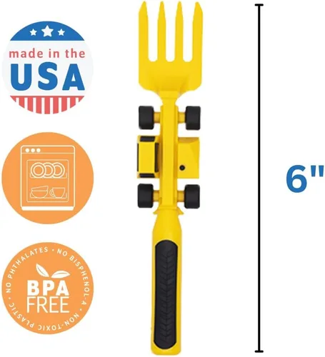 Miniatura 5 de Set de plato y utensilios para comer Constructive Eating con motivo de construcción, Amarillo y naranja