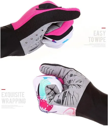 Miniatura 3 de Full Finger Gel Guantes de Ciclismo para Niñas Pantalla Táctil Deporte Mujer Medio Dedo Montaña Road Guantes Bicicletas Manoplas Rosa