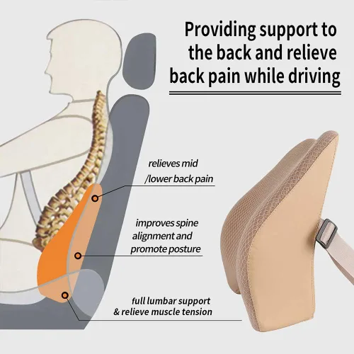 Miniatura 6 de Almohada de apoyo lumbar de espuma viscoelástica para coche - Soporte para la espalda para asiento de coche (Beige)