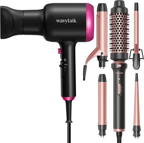 Wavytalk wavytalk - Secador de pelo profesional con difusor, secador de pelo iónico de 1875 W para mujeres, juego de rizadores 5 en 1 con cepillo