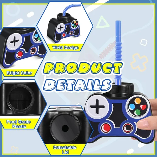 Miniatura 2 de Mifoci Vasos de plástico para fiestas de videojuegos, 12 unidades, con popote y tapa, 10 onzas, tazas temáticas de cumpleaños para jugadores