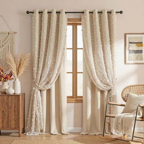 Miniatura 16 de Mysky Home Cortinas de doble capa, dormitorio, traslúcidas, opacas, habitación de niños, comedor, guardería, ojales, oscurecer la habitación, 52 x