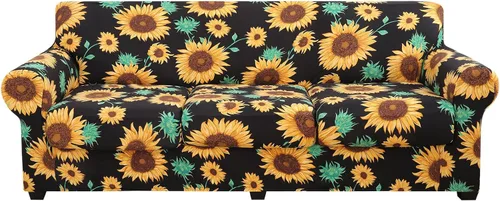 Miniatura 25 de hyha Funda para sofá, diseño floral, elástica, estampada, 4 piezas, fundas para sofá de 3 cojines separados, protector de muebles lavable para Azul