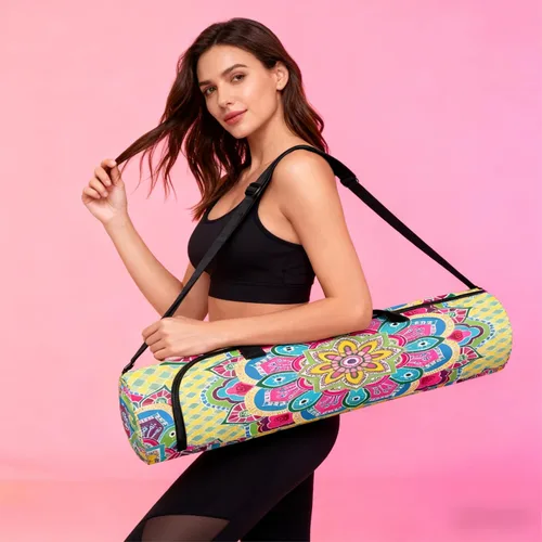 Miniatura 6 de Mandala Yoga Mat Bolsa Portador Cremallera Completa Tamaño Extra Grande 7.9 in*29.9 in Correa Ajustable Pilates Gimnasio Tote Bag Ejercicio