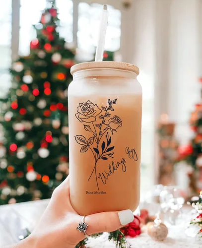 Miniatura 8 de Juego de vasos de cristal personalizados con pajita, regalo de Navidad, diseño personalizado con tu nombre y título, regalo de dama de honor