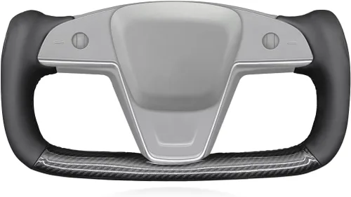 Miniatura 24 de MEWANT Funda para Volante de Coche de Fibra de Carbono Mate y Ante Cosida a Mano para Tesla Yoke Modelo S Plaid 2021-2023 / Modelo X 2021-2023