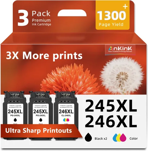 Ankink 245XL 246XL - Paquete de 3 cartuchos de tinta de repuesto compatibles para Canon PG 245 CL 246 XL PG245XL color negro para MX490 TR4520