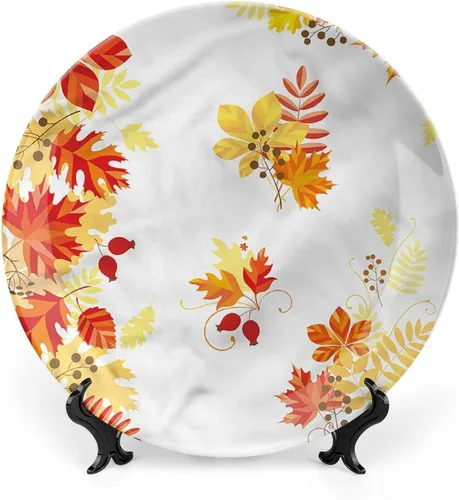 Miniatura 12 de XISUNYA Plato decorativo de 6 pulgadas, cerámica de cerámica para decoración de otoño, imagen suave de hojas de otoño desvanecidas, impresión