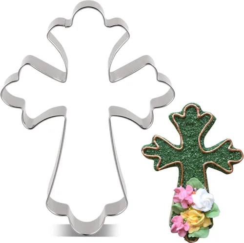 Miniatura 6 de LILIAO Cortador de galletas grande con cruz cristiana para bautizo y fondant, 3.3 x 4.4 pulgadas, acero inoxidable
