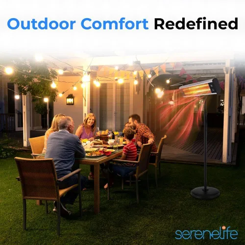 Miniatura 8 de SereneLife - Calentador de patio por infrarrojos, calentador eléctrico de patio para uso en interiores y exteriores, calentador de pie portátil