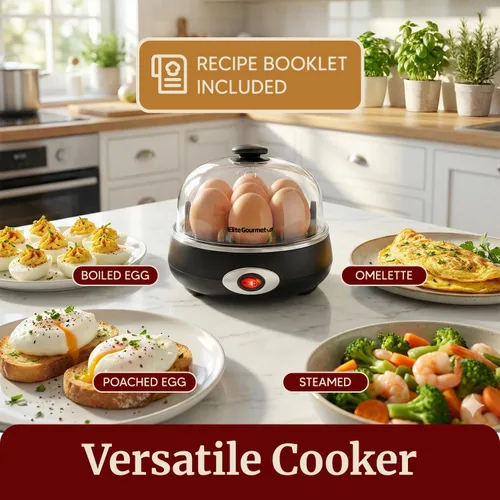 Miniatura 7 de Elite Gourmet EGC007CHC# Cocedor Rápido de Huevos, 7 Huevos Hervidos Fáciles de Pelar, Duros, Medianos, Suaves, Escalfador, Máquina para Tortillas