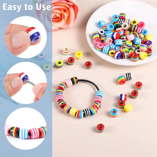 Miniatura 3 de 100 cuentas europeas de agujeros grandes, cuentas espaciadoras de colores surtidos, para manualidades, joyería, manualidades, collares, suministros