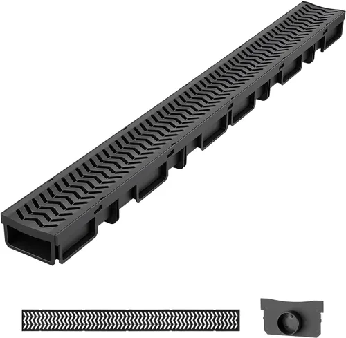 Miniatura 18 de VEVOR Sistema de Drenaje de Trinchera Paquete de 3, Drenaje de Canal con Rejilla de Plástico 5.7 x 3.1 pulgadas Zanja de Drenaje HDPE, Vía de Agua